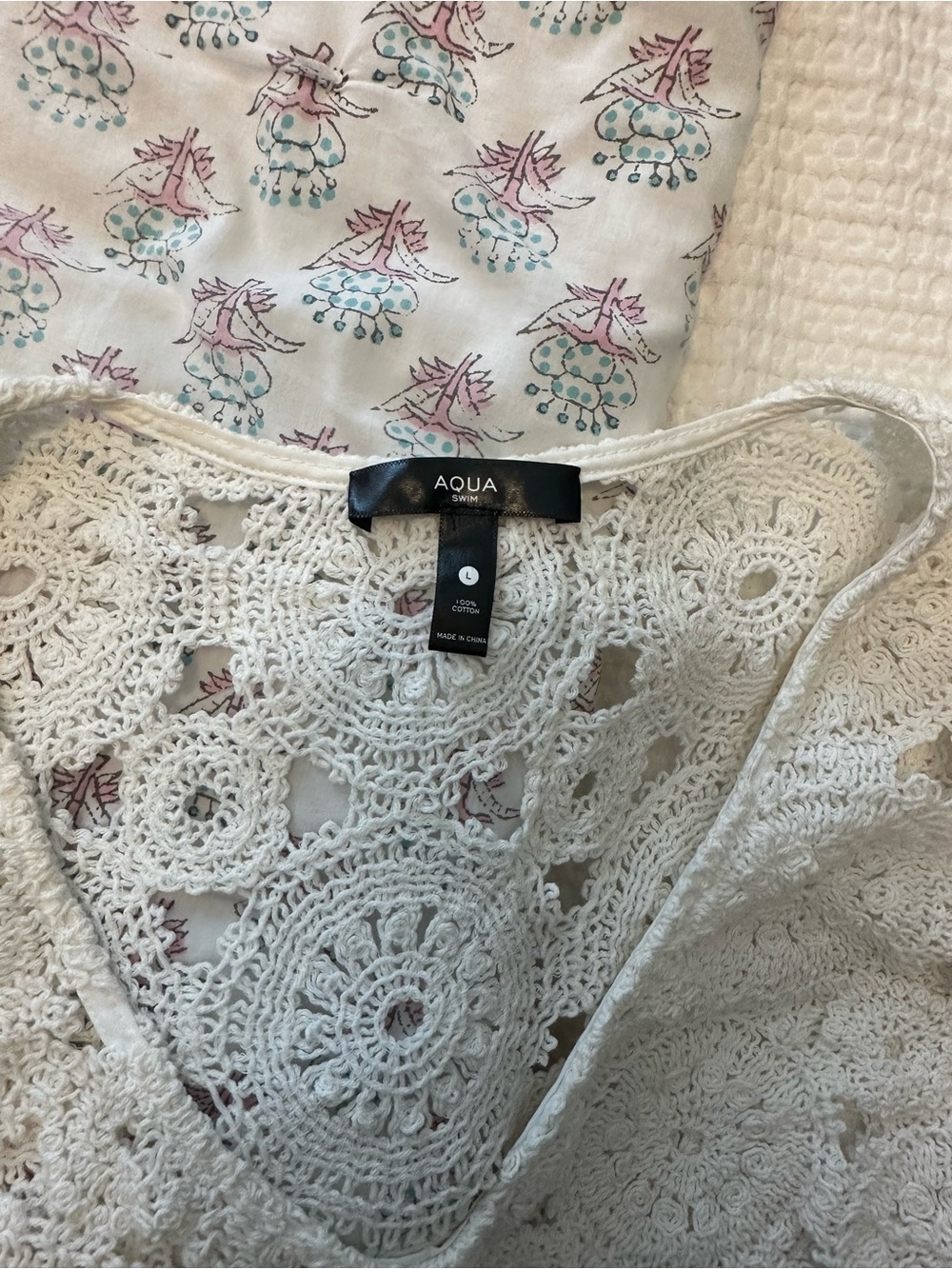 Aqua White Crochet Cover Up - Picture 2 of 4